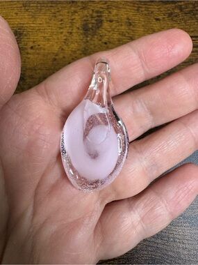 Blown Glass Pink Teardrop Pendant with Gold Accent - Organic Shape